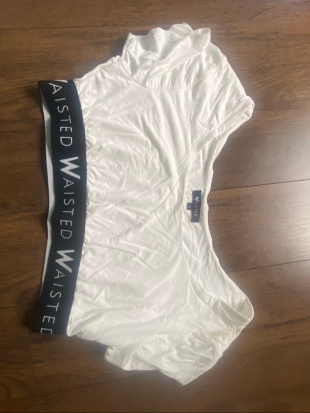 Waisted White Cropped Top Black Logo Band Size M